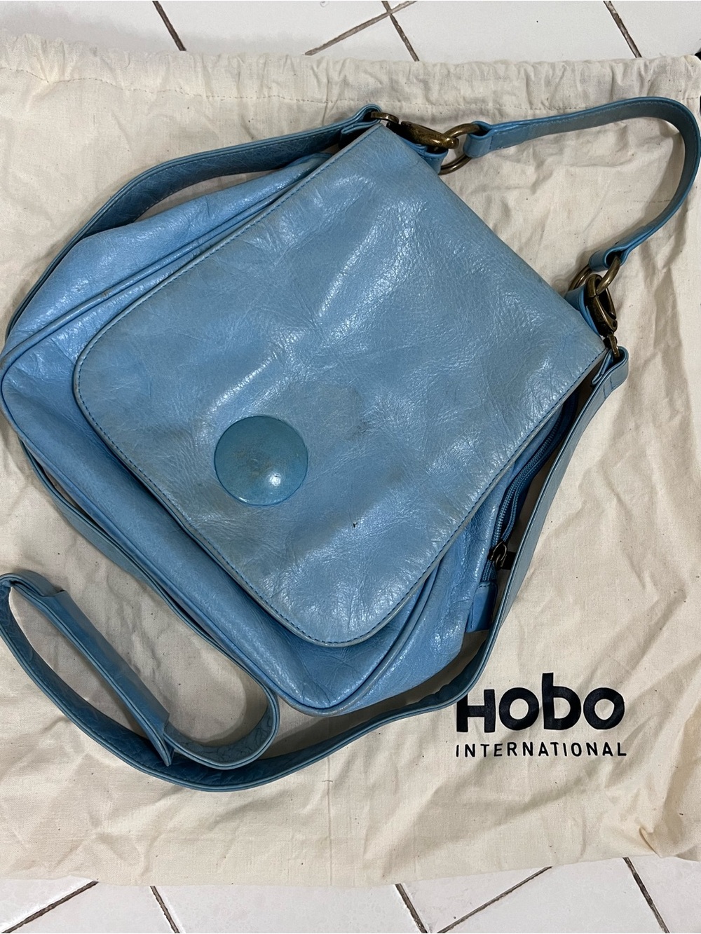 HOBO Light Blue Leather Shoulder Bag